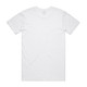 A plain white T-shirt with a round neckline and short sleeves, featuring a logo on the back.