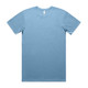 A light blue basic t-shirt with short sleeves, featuring a neck tag and a logo.