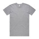 A grey basic t-shirt with a round neckline and short sleeves, featuring a logo near the collar.