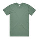 A basic tee in a soft sage green colour, featuring a simple design and a small logo at the neckline.