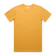 A plain yellow t-shirt displayed flat with short sleeves and a crew neckline, featuring a brand label.