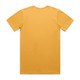 A plain yellow t-shirt with a round neck and short sleeves, featuring a logo on the back.