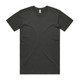 A plain black T-shirt with short sleeves and a round neckline, featuring a logo.