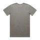 A plain grey t-shirt with a crew neck and short sleeves, featuring a logo on the back.