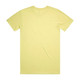 A plain yellow T-shirt with a crew neck and short sleeves, featuring a logo on the back.