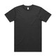 A black T-shirt featuring a crew neck and short sleeves, with a logo tag at the neckline.
