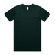 A dark green t-shirt featuring a crew neck design and a small logo on the label.