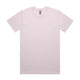 A plain light pink T-shirt with a round neckline and short sleeves, featuring a logo on the label.