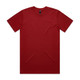 A plain red t-shirt with a round neckline and short sleeves, featuring a small logo.