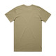 A plain olive green T-shirt with a crew neck and short sleeves, featuring a logo on the back.
