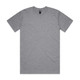A grey classic T-shirt with short sleeves and a round neck, featuring a logo at the neckline.