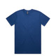 A blue classic tee with a round neckline and short sleeves, featuring a branding label.