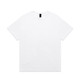 A plain white T-shirt with a crew neckline and short sleeves, featuring a label at the neck.