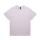 A lilac T-shirt displayed flat, featuring short sleeves and a tag inside the collar. The shirt has a logo on the tag.