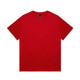 A red heavy tee t-shirt with short sleeves and a brand logo on the label.