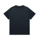 A navy blue heavy T-shirt with a round neckline and short sleeves, featuring a logo on the label.