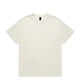 A plain white t-shirt with short sleeves, featuring a simple design and a brand logo on the label.