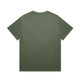 An olive green t-shirt with a plain back, featuring a logo or branding.