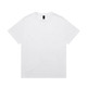 A white T-shirt with a relaxed fit and minimal design, featuring a brand logo on the label.