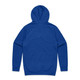 A blue hoodie with a hood and long sleeves. The back view features a smooth, unembellished design.
