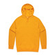 A bright yellow hoodie featuring a front pocket and a drawstring hood. It includes a logo.