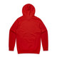 A red hoodie with a hood and long sleeves, featuring raglan sleeves and a seamless back design.