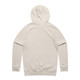 A plain beige hoodie with a back view, featuring a hood and long sleeves. The hoodie has a simple design and includes a logo.