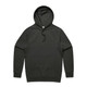 A dark green hoodie with a front pocket and a drawstring hood, featuring a logo on the label.
