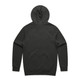 A dark grey hoodie with a hood and raglan sleeves, featuring a smooth back design. It has a logo.