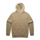 A brown hoodie with a hood, featuring a plain back design and fitted cuffs. It has a logo near the neckline.
