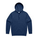 A navy blue hoodie with a front pocket and a hood, featuring a logo on the inside label. A navy blue hoodie with a front pocket and a hood, featuring a logo on the inside label.