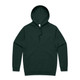 A dark green hoodie with a front pocket and a drawstring hood. It features a small logo on the label. A dark green hoodie with a front pocket and a drawstring hood. It features a small logo on the label.