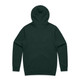 A dark green hoodie with a hood, featuring a plain back. It has a logo on it.