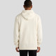 A cream-coloured hoodie with a back view, featuring a hood and long sleeves. It has a logo on the garment.