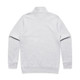 A grey half zip crew jumper, featuring long sleeves and a high collar, with a logo on the back.