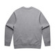 A grey jumper with a crew neck and long sleeves, featuring a plain back design and ribbed cuffs.
