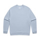 A light blue sweater featuring a round neckline and long sleeves, with a small logo on the label. A light blue sweater featuring a round neckline and long sleeves, with a small logo on the label.