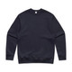 A navy jumper with a classic crew neck and long sleeves. It features a plain design and has a branding logo. A navy jumper with a classic crew neck and long sleeves. It features a plain design and has a branding logo.