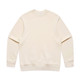 A cream-coloured jumper with a round neckline and long sleeves. It features a logo on the front. A cream-coloured jumper with a round neckline and long sleeves. It features a logo on the front.