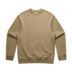 A beige sweater with a rounded neckline and long sleeves. The sweater has a logo on it.
