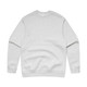 A grey crew jumper with long sleeves and a plain design. It features a branding logo.