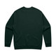 A dark green sweater with long sleeves and a crew neck, featuring a logo on the back. A dark green sweater with long sleeves and a crew neck, featuring a logo on the back.
