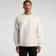 A light grey sweater on a man, featuring a relaxed fit and long sleeves. The garment has a logo on it.
