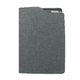 A grey A5 notebook with a textured cover, featuring a pocket and a logo on the front.