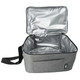 A gray cooler bag with a removable shoulder strap and an open top, featuring a sleek insulated interior.