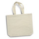 A cream-coloured tote bag made from recycled cotton, featuring two sturdy handles and a branding logo. A cream-coloured tote bag made from recycled cotton, featuring two sturdy handles and a branding logo.