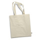 A cream-coloured tote bag with two handles, featuring a small logo on one side.