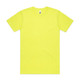 A bright yellow work t-shirt featuring a crew neck and short sleeves. It has a simple design and a logo.