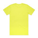 A bright yellow work t-shirt with a plain back design and a logo at the neck.