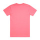 A vibrant pink work T-shirt featuring a simple design with a logo on the front.
